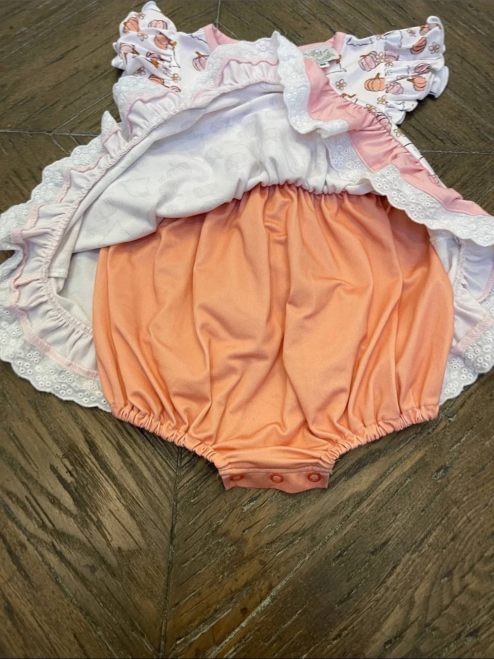 Sew Magnolia Pink Pumpkin & Ghost Ruffle Dress Bodysuit